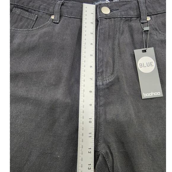 NEW Boohoo Jeans Womens 12 Black High Rise Distressed Straight Leg Stretch Denim - Picture 10 of 13